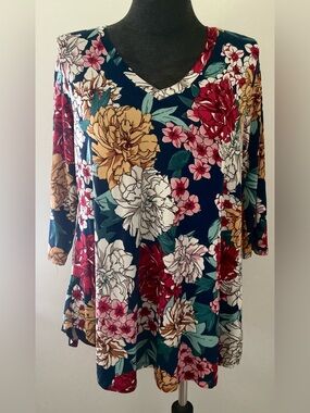 NWOT Paisley grace Floral V-Neck Tunic Top in Teal Multicolor Size large